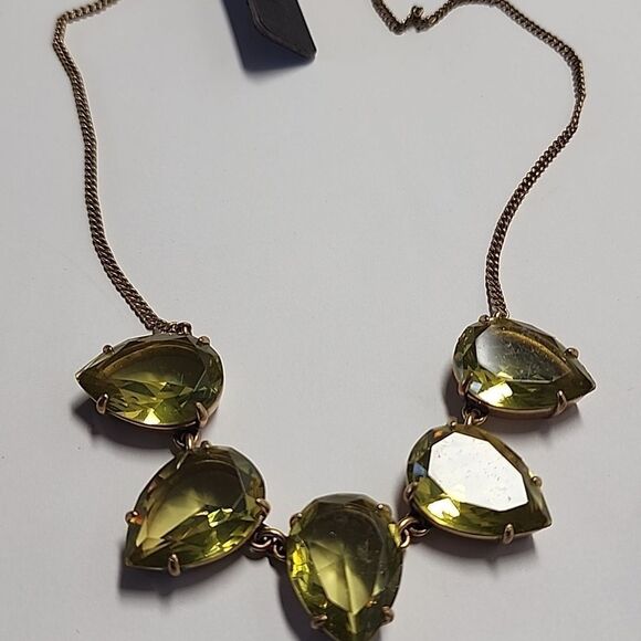 J. Crew Gold Necklace with Green Glass Gemstones - Picture 2 of 5